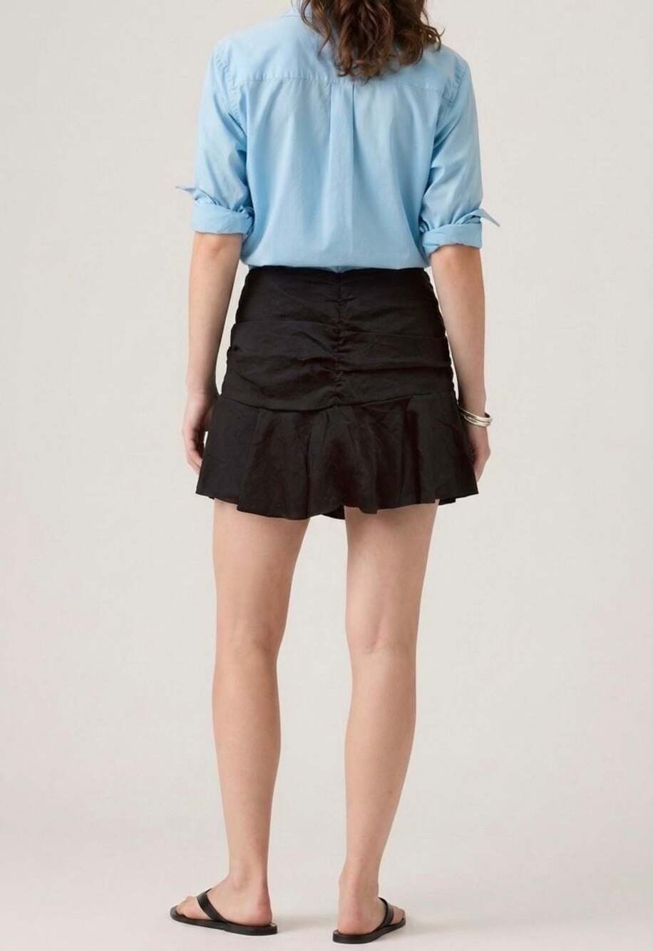 Zara Black Ruched Mini Skirt with Ruffled Hem